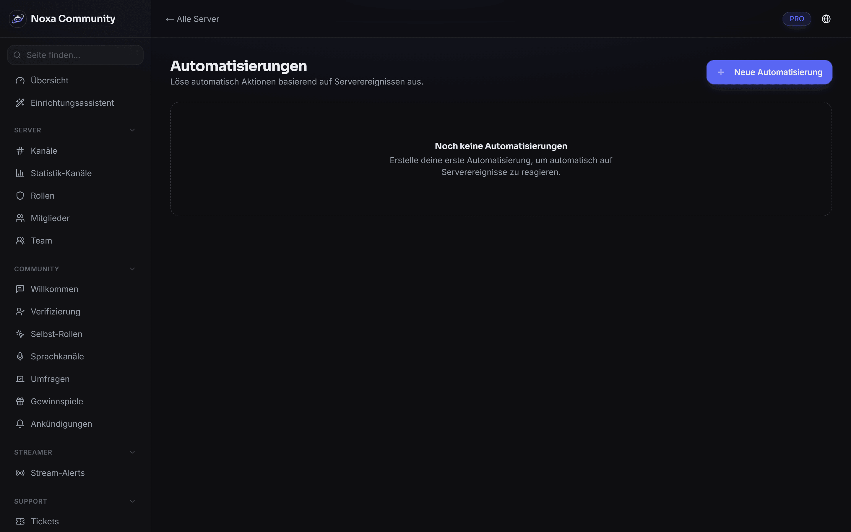 Automatisierungs-Übersicht im Noxa-Dashboard: Regeln aus Auslöser, Bedingung und Aktion.
